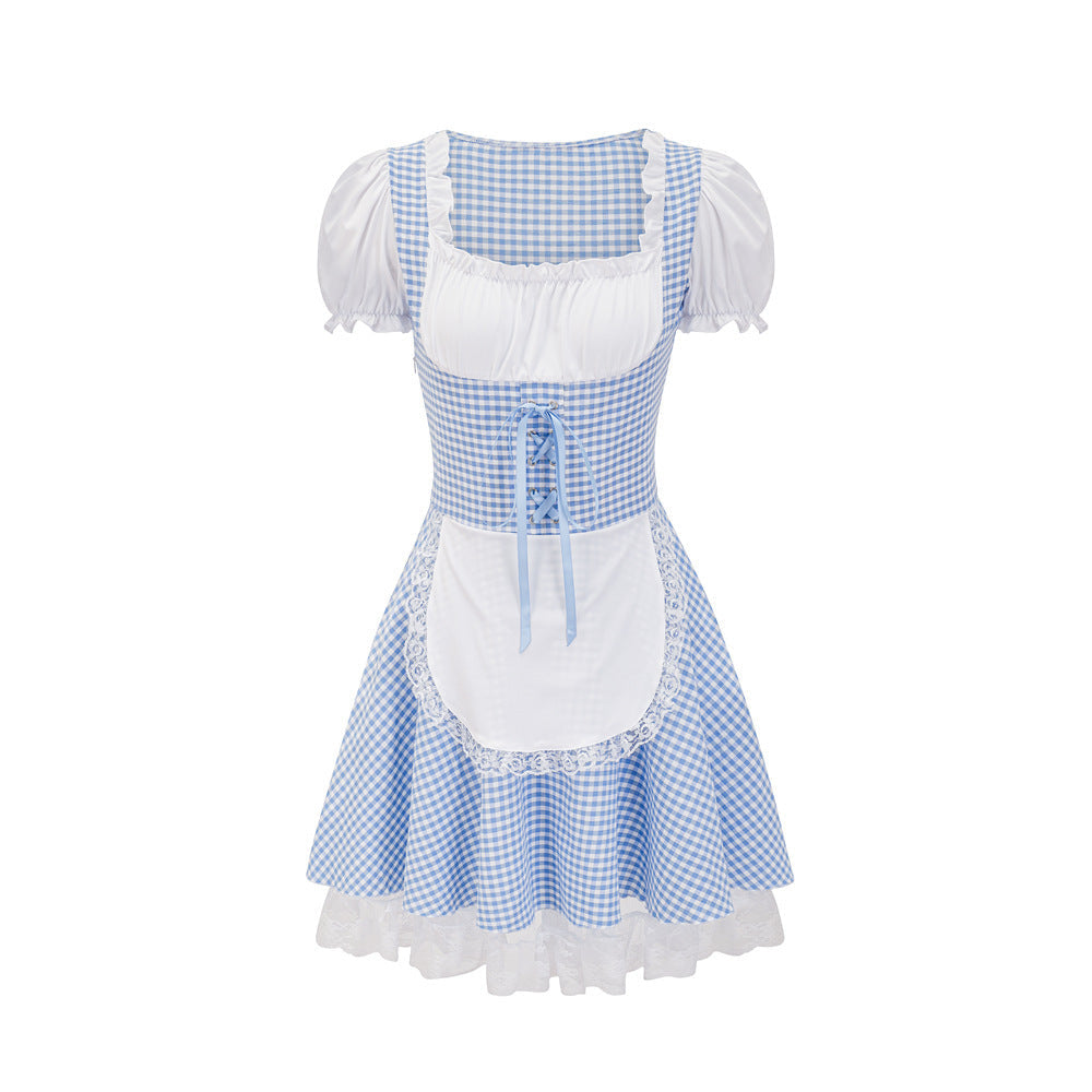 Damen Dirndl mit Karomuster und Rüschendetails