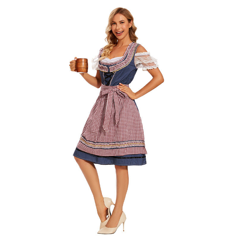 Damen Trachtenkleid mit Schnürmieder und Spitzenärmeln