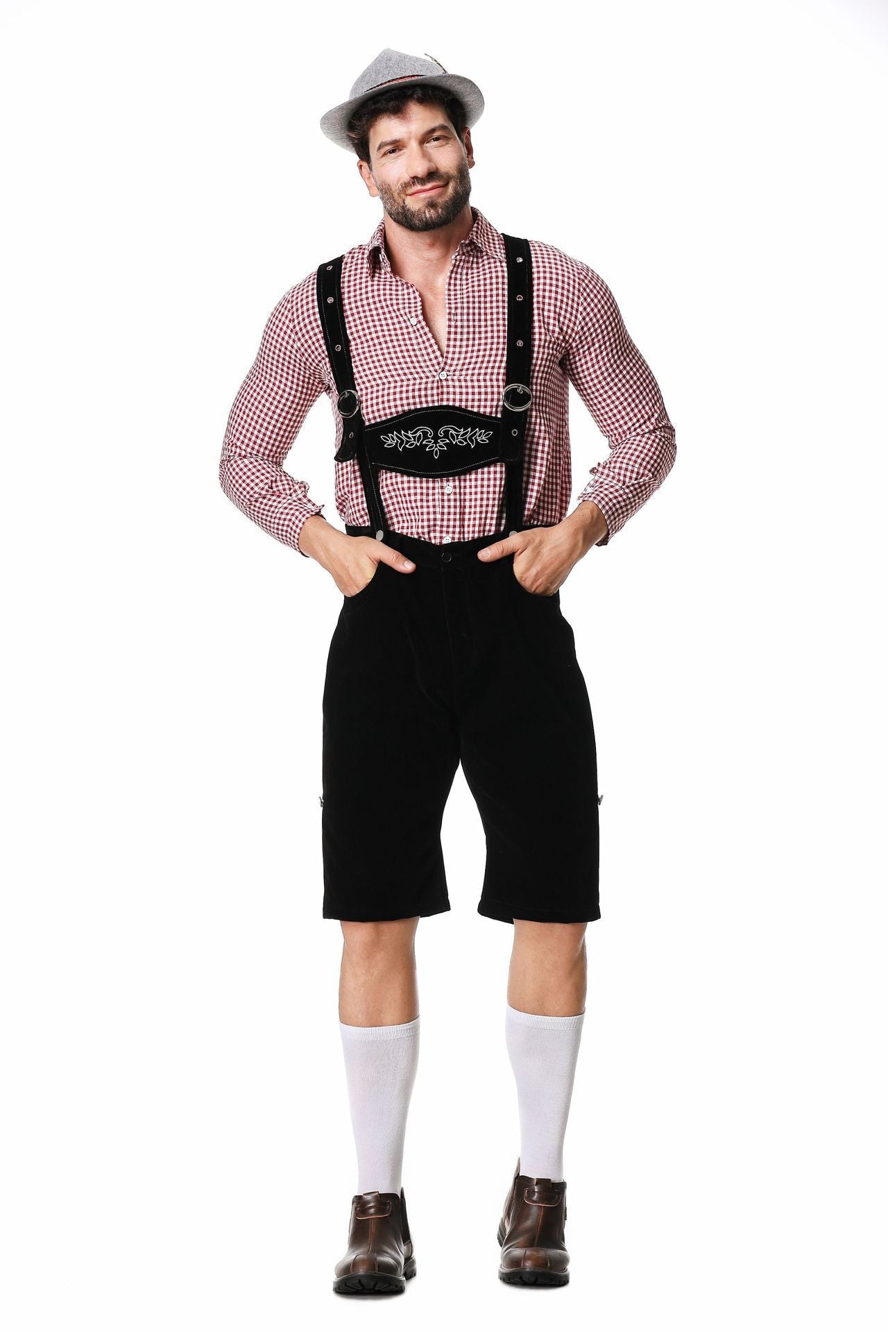 Herren Trachten-Kniebundhose mit verstellbaren Trägern