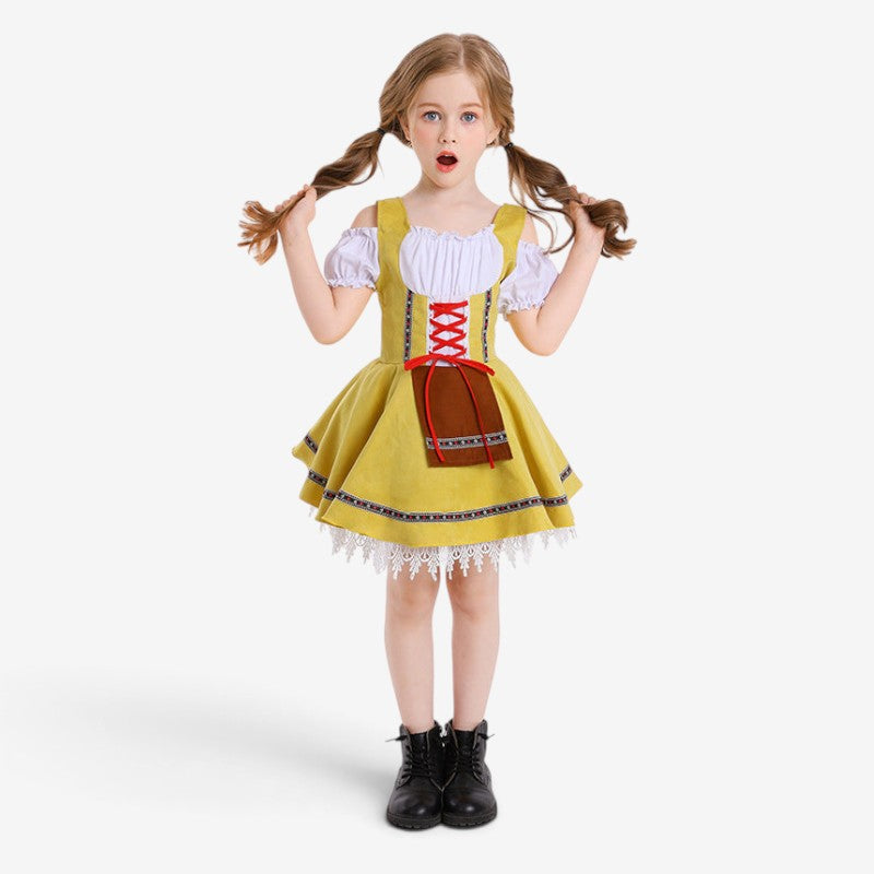 Mädchen Trachtenkleid mit Schnürmieder und Spitzenunterrock