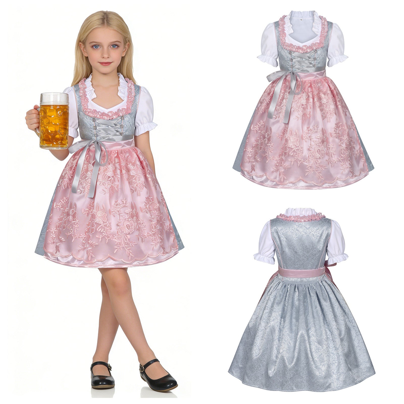 Mädchen Dirndl mit bestickter Schürze und Rüschenbluse
