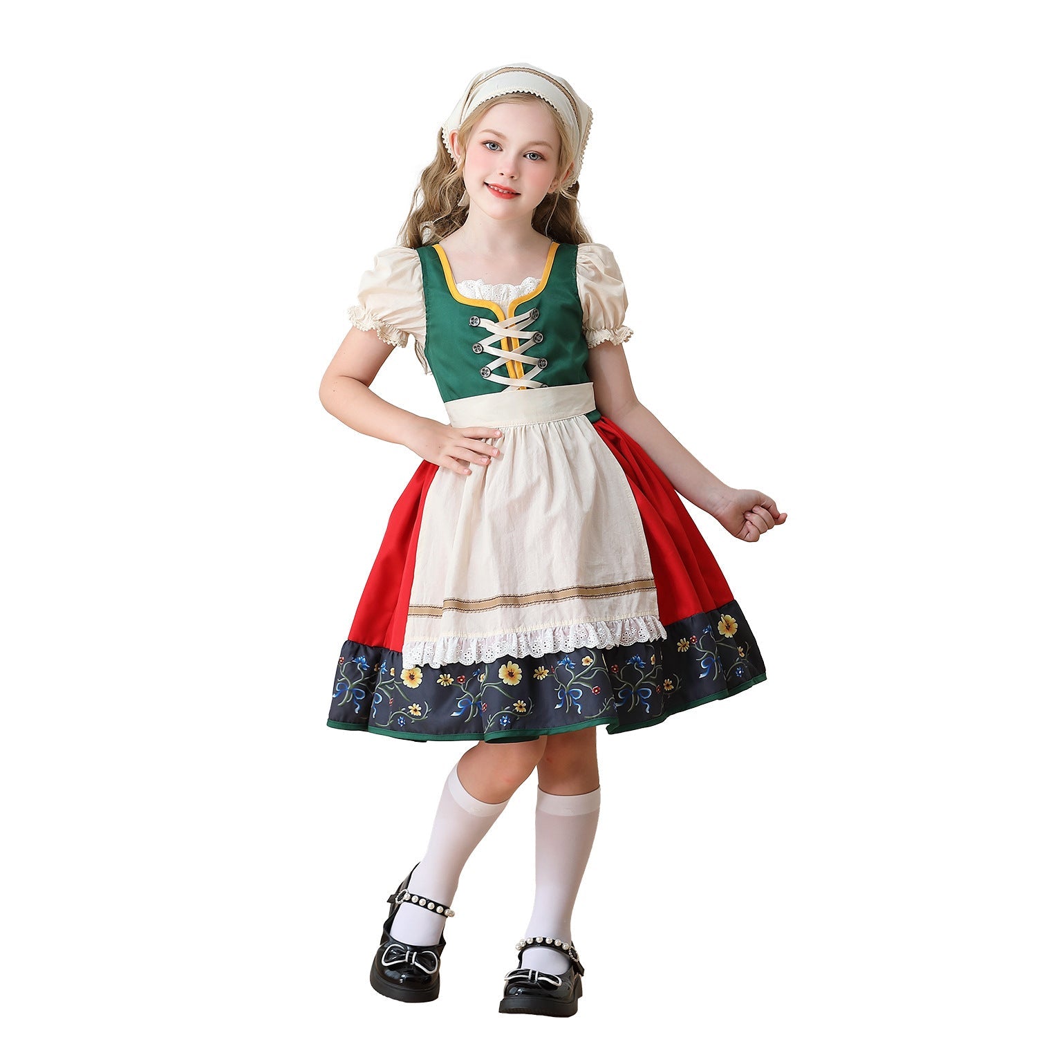 Mädchen Trachtenkleid mit Schürze und Kopftuch