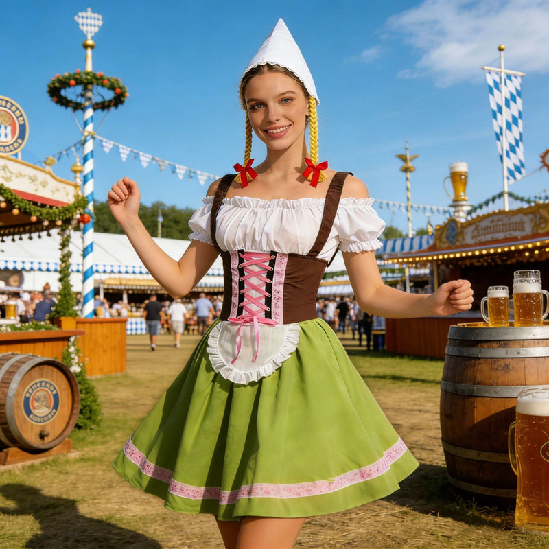 Damen Dirndl-Kostüm mit Schnürung und Schürze