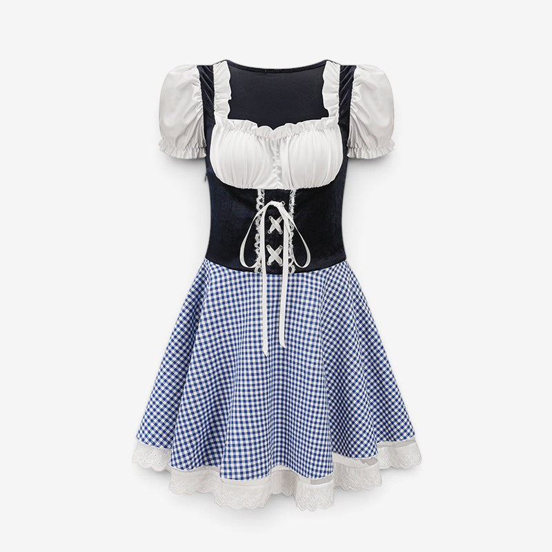 Damen Mini-Dirndl mit Puffärmeln und Schnürung