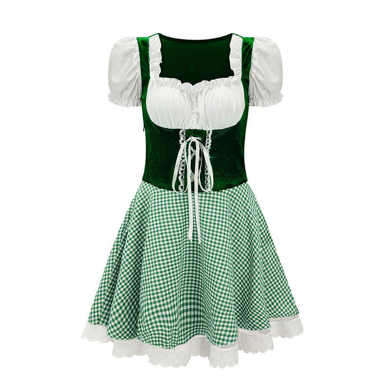 Damen Mini-Dirndl mit Puffärmeln und Schnürung