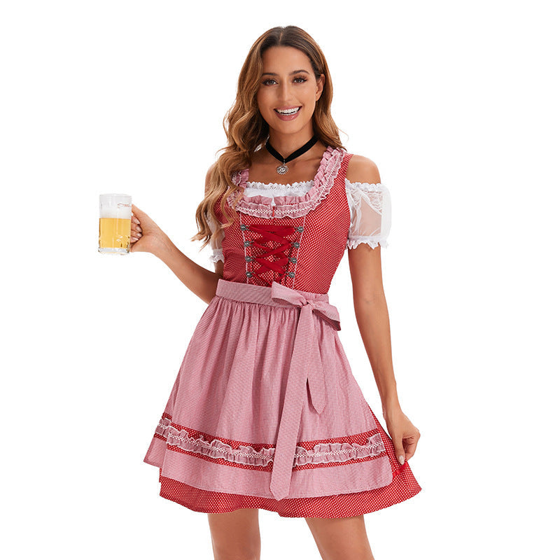 Kurzes Dirndlkleid für Damen mit Spitzen und Schürze
