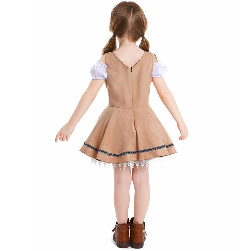 Mädchen Trachtenkleid mit Schnürmieder und Spitzenunterrock