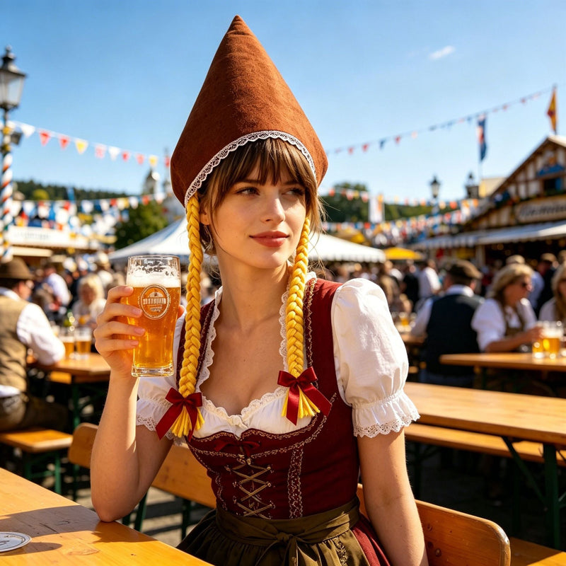 Damen Trachtenhaube aus Baumwollvelours mit Spitzenrand