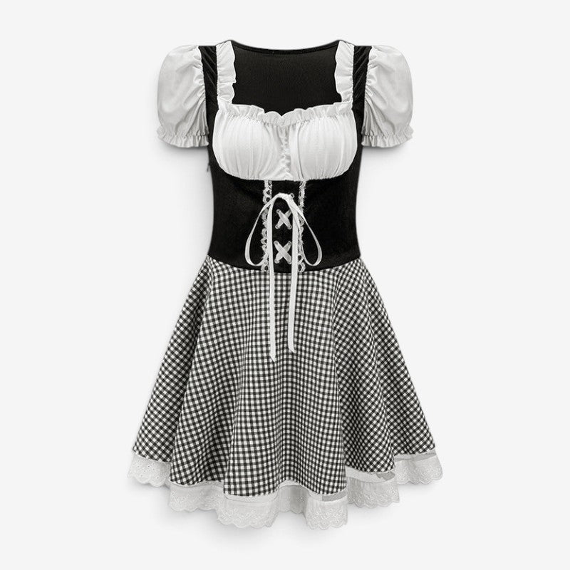 Damen Mini-Dirndl mit Puffärmeln und Schnürung