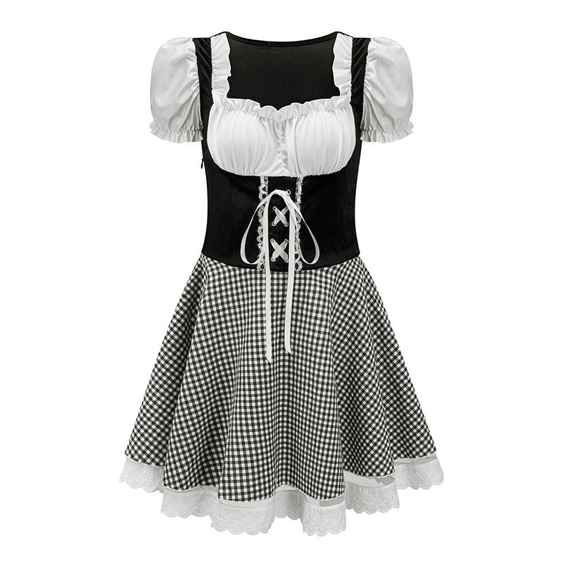 Damen Mini-Dirndl mit Puffärmeln und Schnürung
