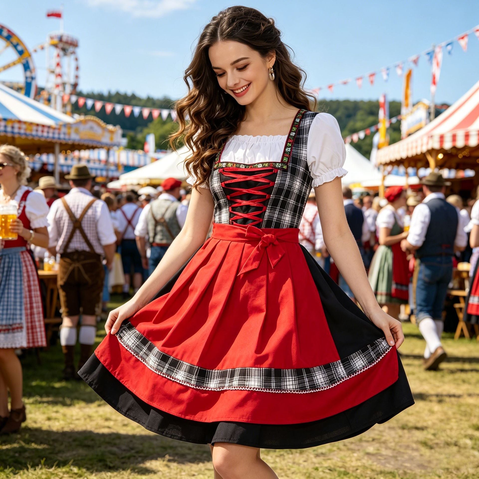 Damen Trachten-Dirndl mit Schnürung und A-Linie
