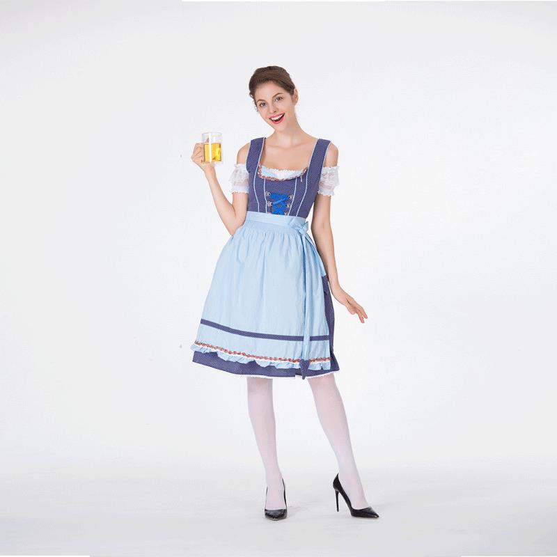 Damen Trachten-Dirndl mit gepunktetem Mieder und Rüschen-Schürze
