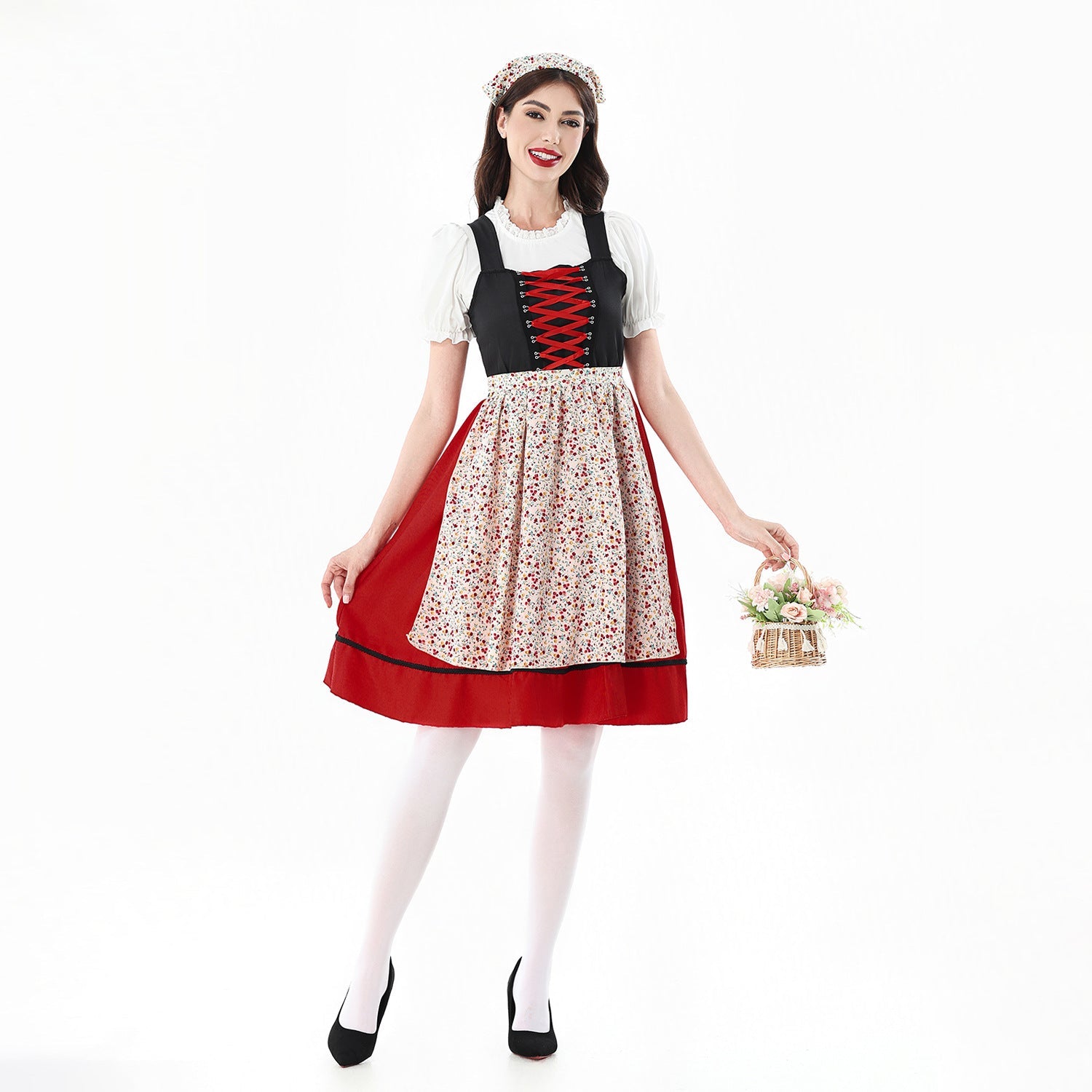 Damen Dirndlkleid mit floralem Muster und Schnürmieder