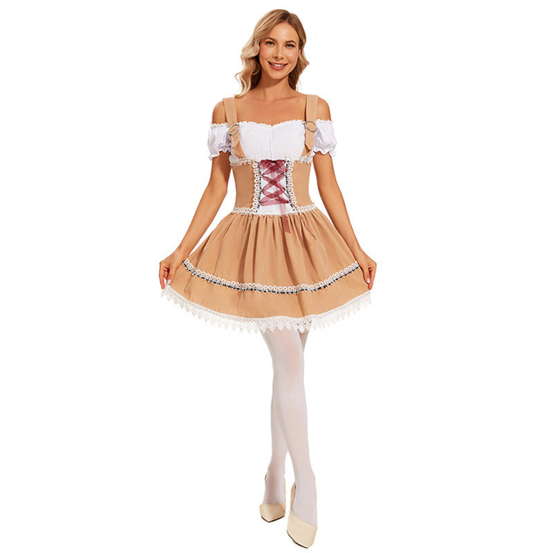 Damen Trachten Minikleid mit Carmenbluse und Hut