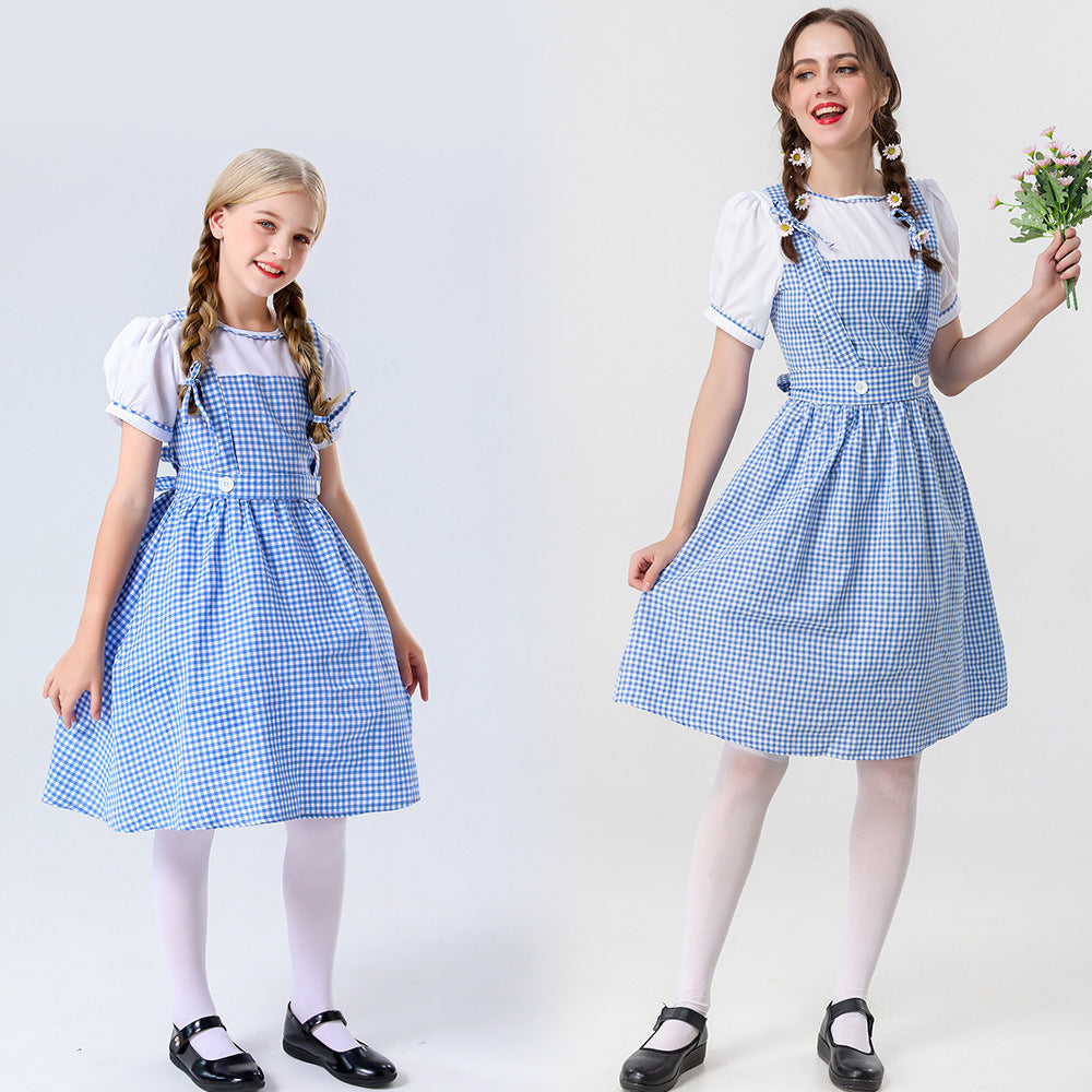 Damen Trachtenkleid mit Karomuster und Knöpfen