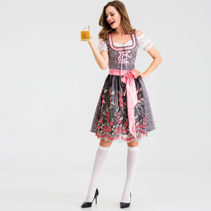 Damen Dirndl mit Spitzenärmeln und floraler Schürze