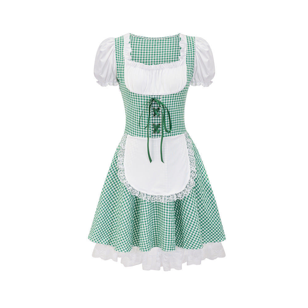 Damen Dirndl mit Karomuster und Rüschendetails