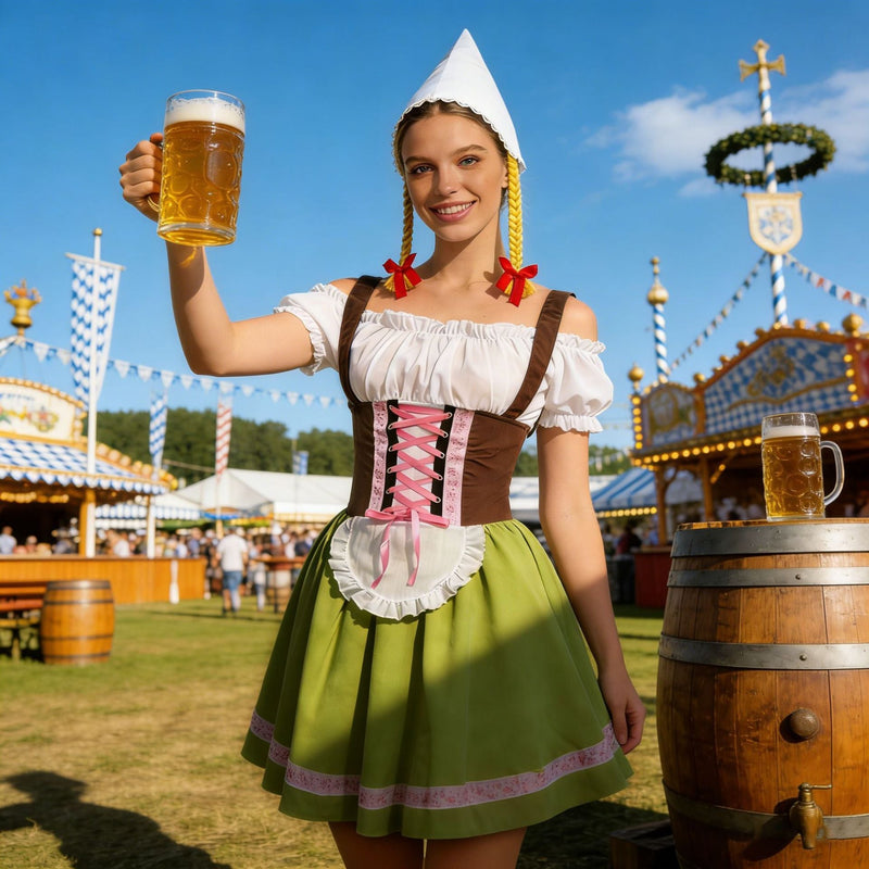 Damen Dirndl-Kostüm mit Schnürung und Schürze