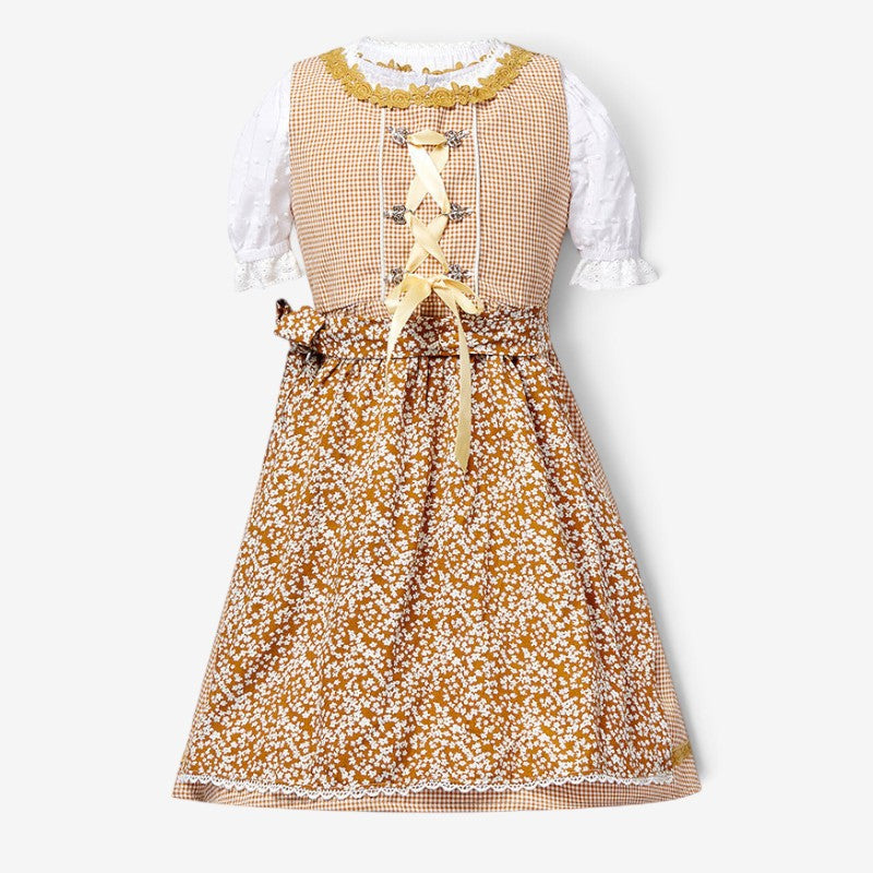 Mädchen Trachtenkleid mit Schürze und Puffbluse