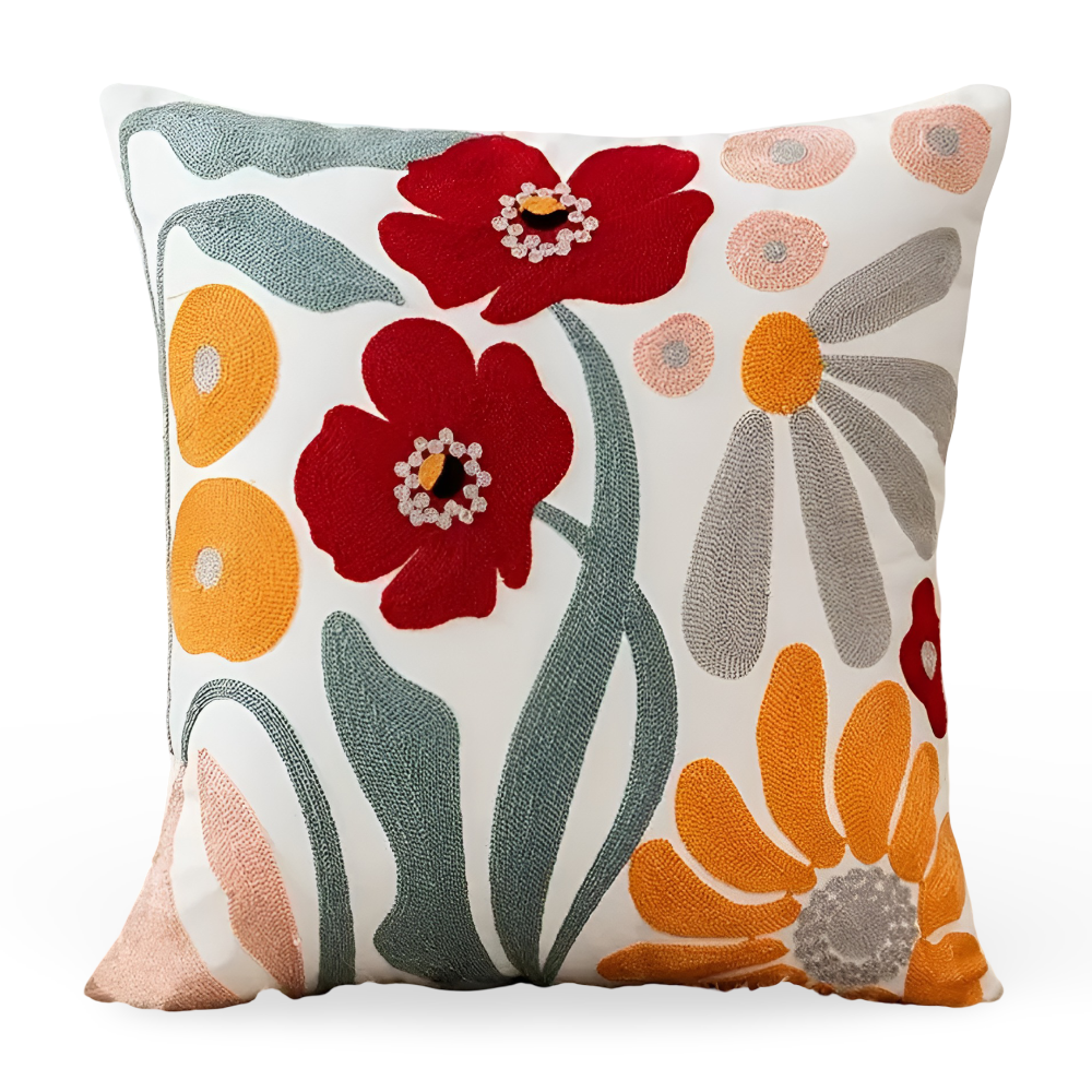 PillowFluff - Plüsch Floral bestickte Kissenabdeckung