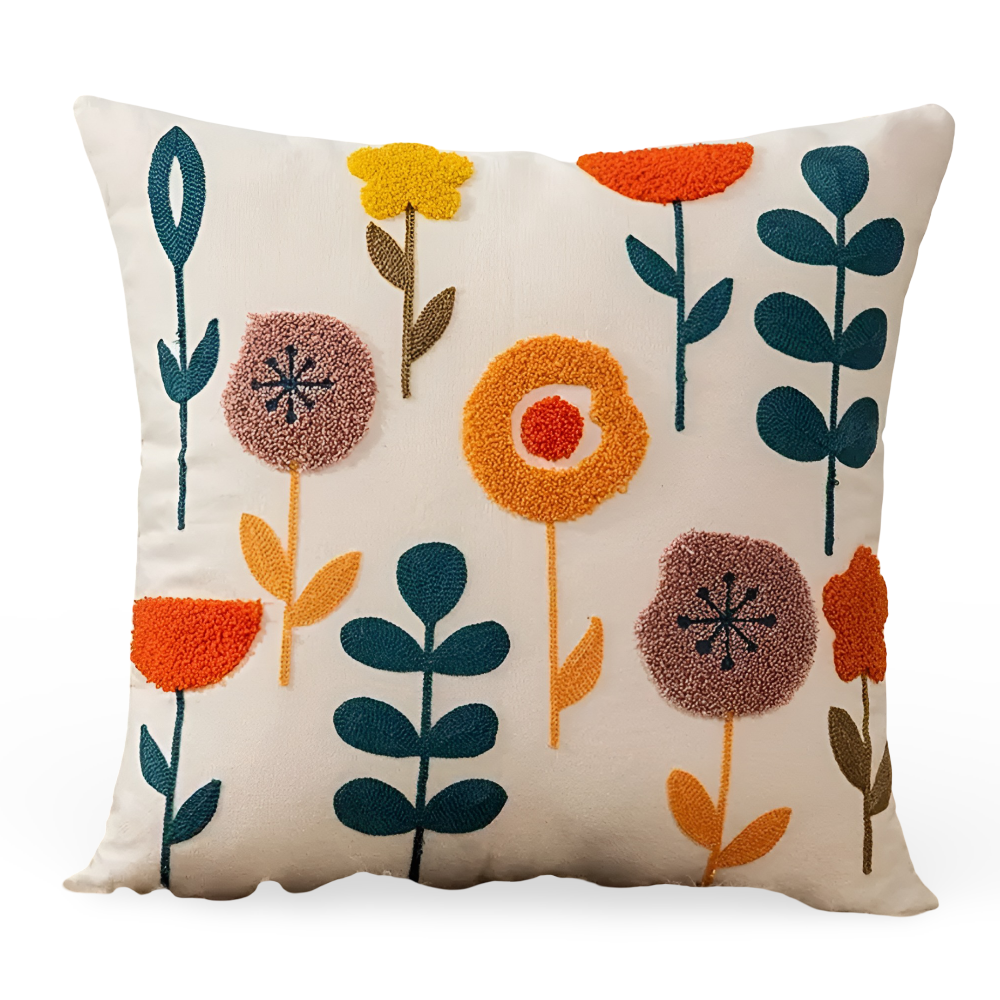 PillowFluff - Plüsch Floral bestickte Kissenabdeckung