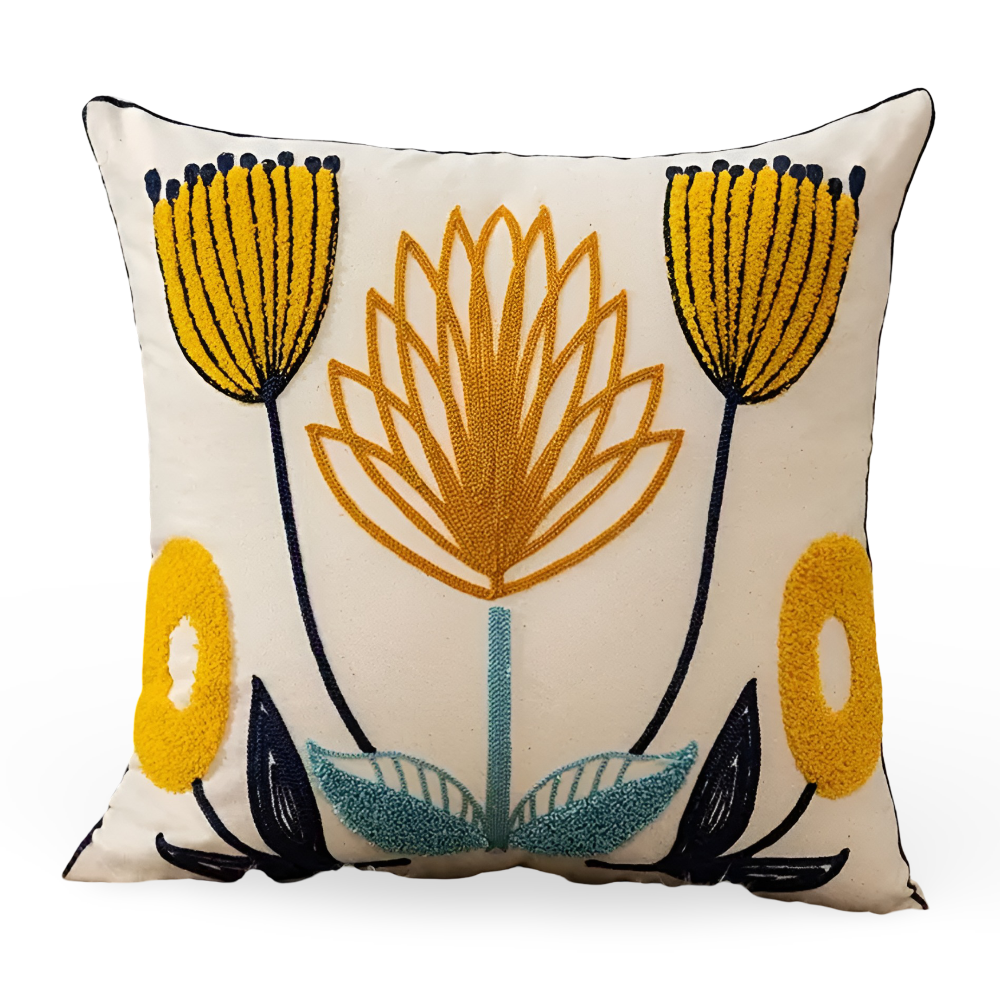 PillowFluff - Plüsch Floral bestickte Kissenabdeckung