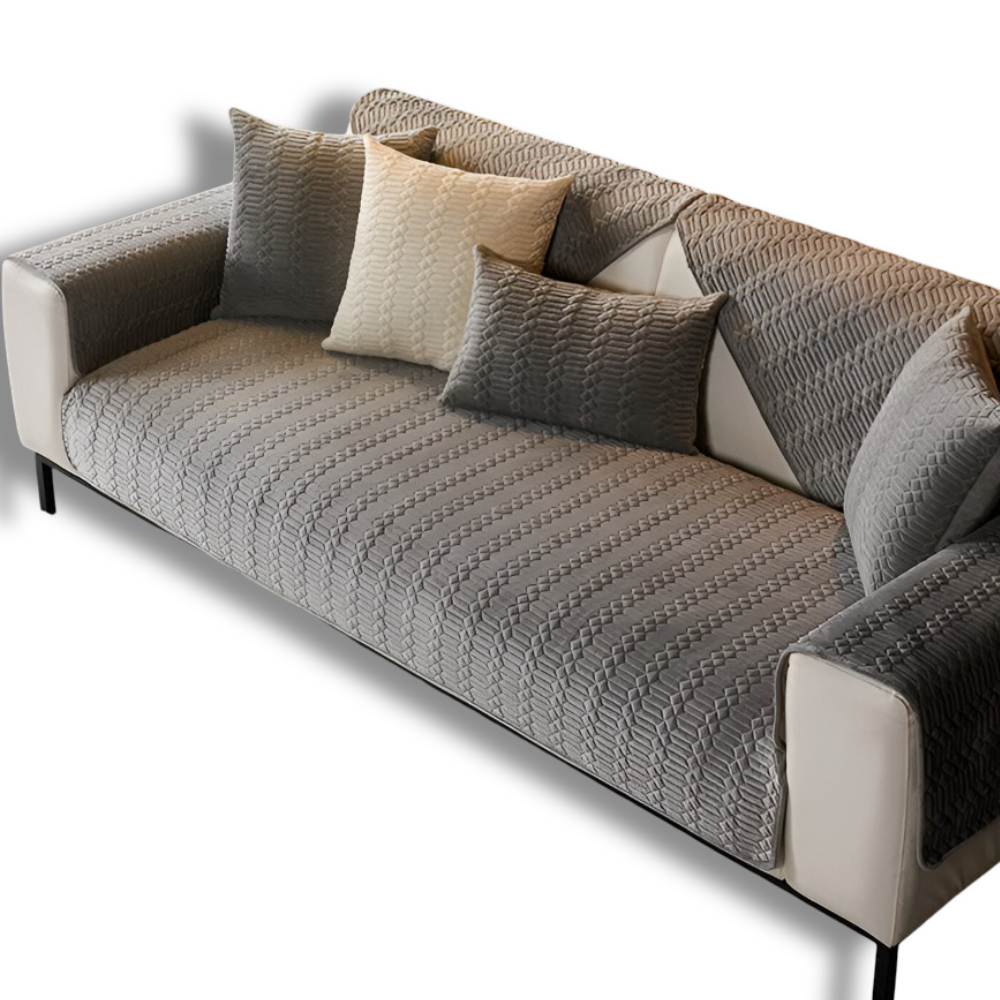 Premium Plüschsamt Sofabezug - Stilvoller Schwarzer Sofabezug mit Anti-Rutsch Beschichtung & Geometrisches Muster