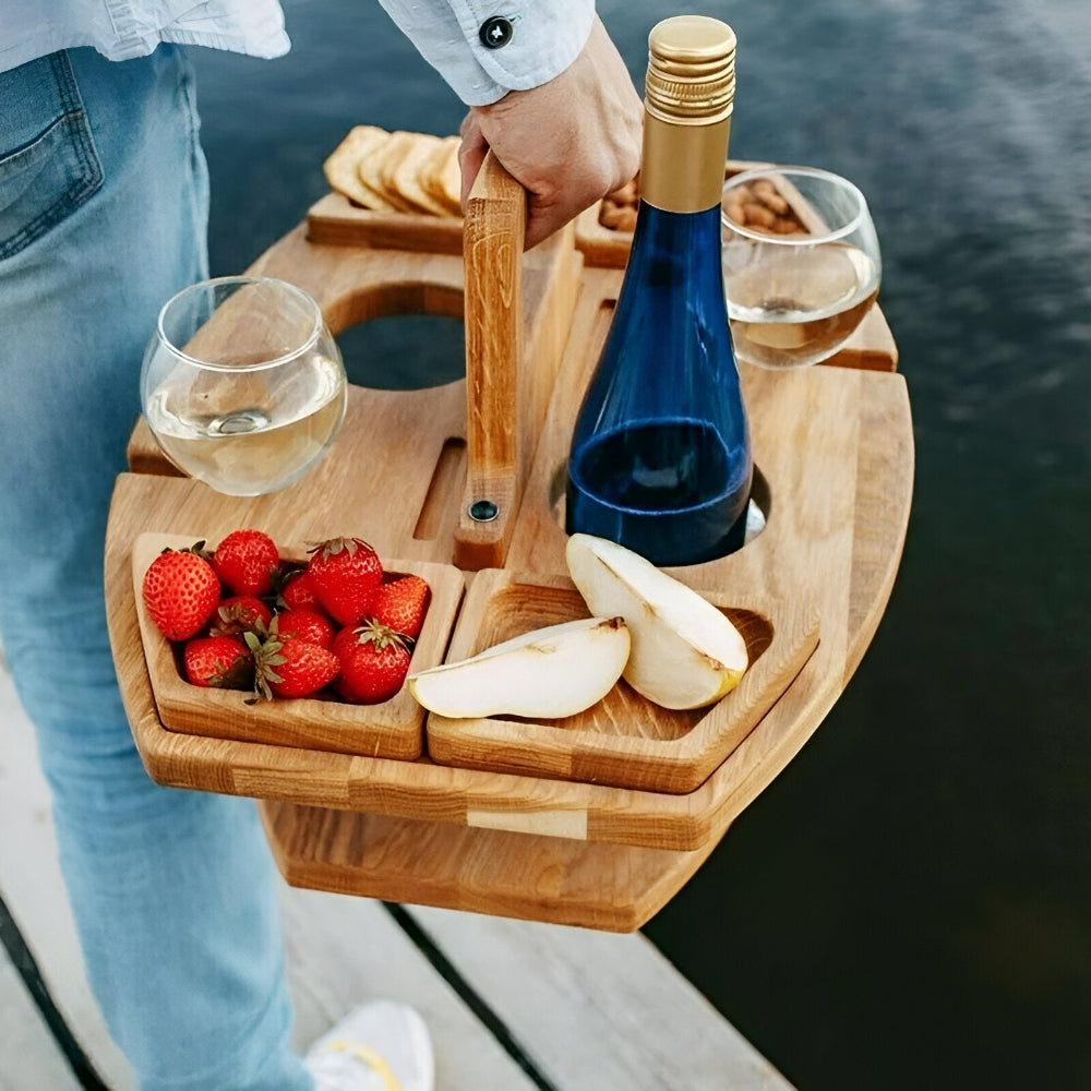 Abnehmbar - Picknicktisch aus Holz mit Weinfächern – Ideal