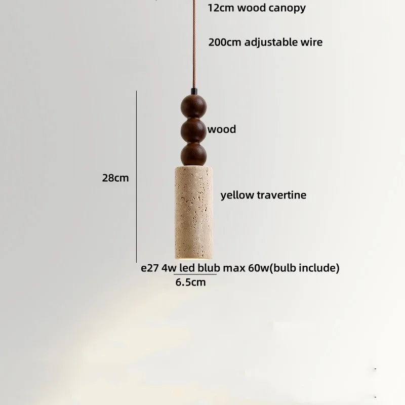 Wabi - Sabi Pendelleuchte aus Travertin und Holz