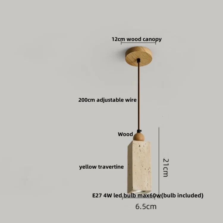 Wabi - Sabi Pendelleuchte aus Travertin und Holz
