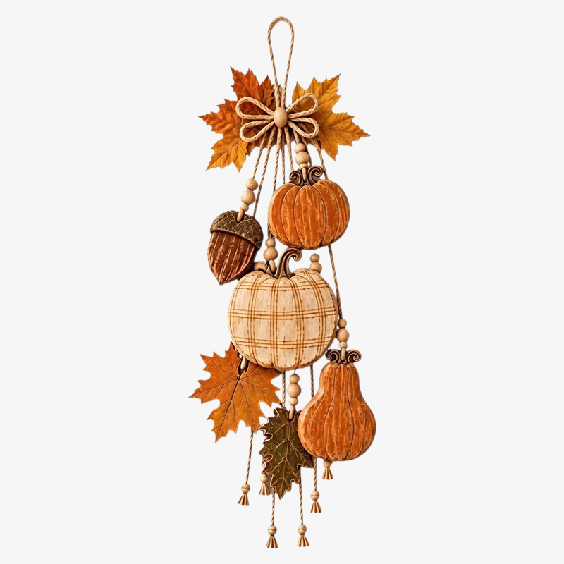 Pumpkinra - Kürbis-Wanddekoration mit Stoff- und Holzelementen