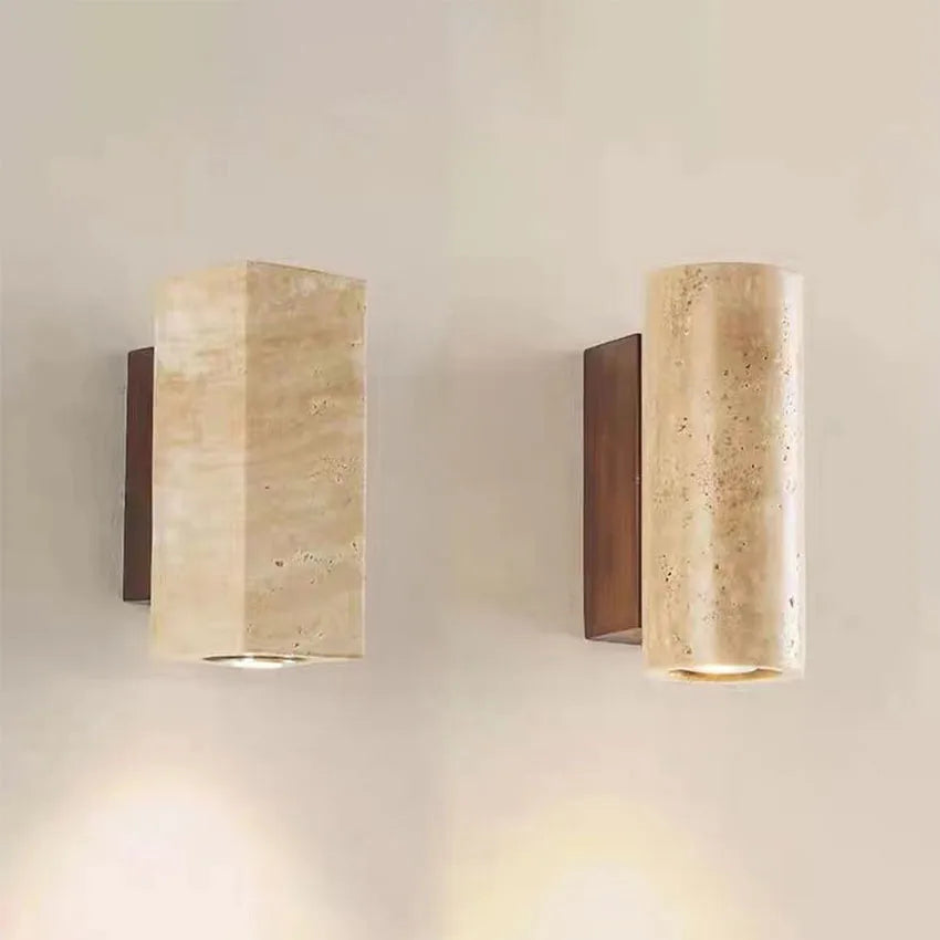 Murano - Wandleuchte aus Naturstein mit Holzrückwand