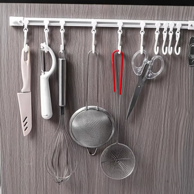 HookFlex - Selbstklebender Schienenhaken-Organizer mit abnehmbaren S-förmigen Haken