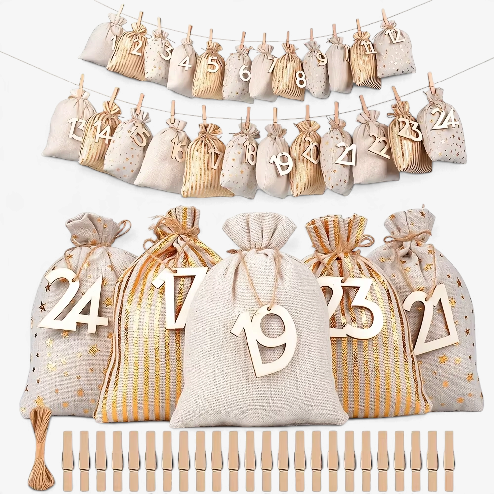 PouchNest - Adventskalender mit 24 nummerierten Stoffbeuteln