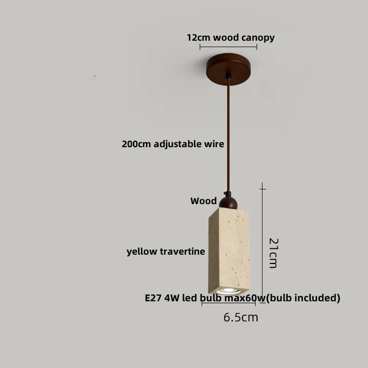 Wabi - Sabi Pendelleuchte aus Travertin und Holz