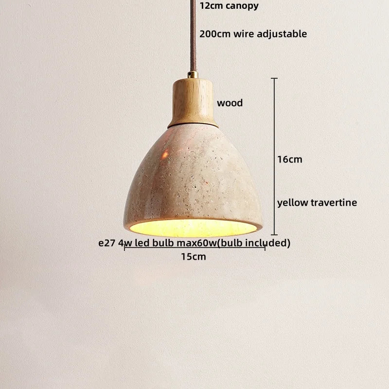 Wabi - Sabi Pendelleuchte aus Travertin und Holz
