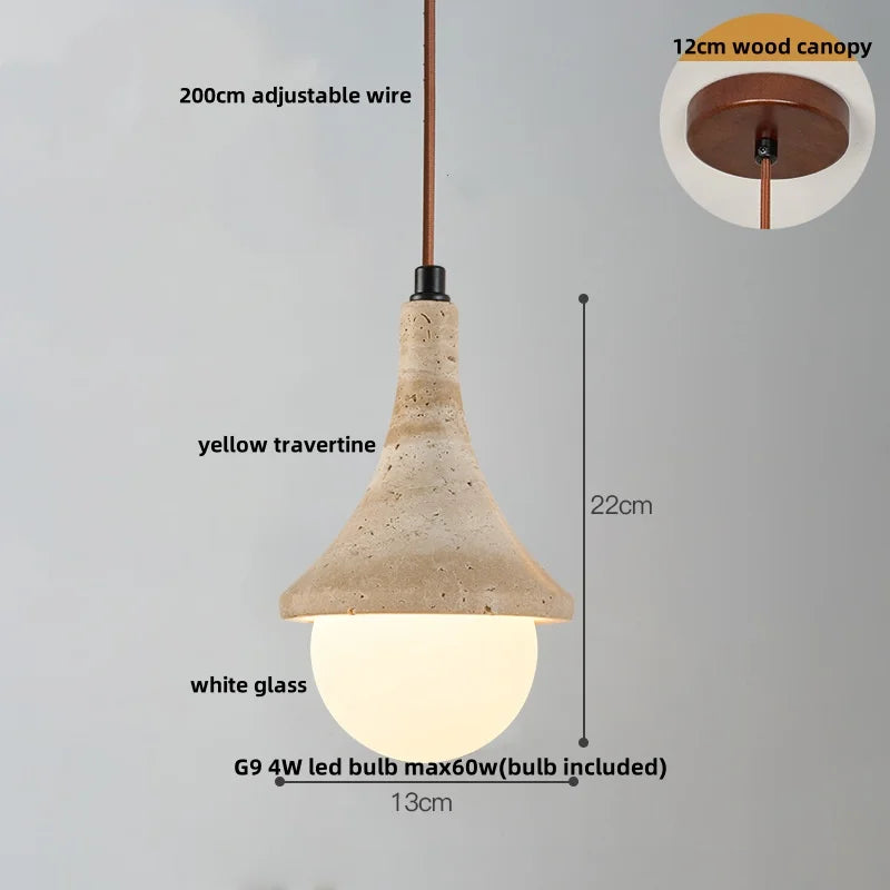 Wabi - Sabi Pendelleuchte aus Travertin und Holz