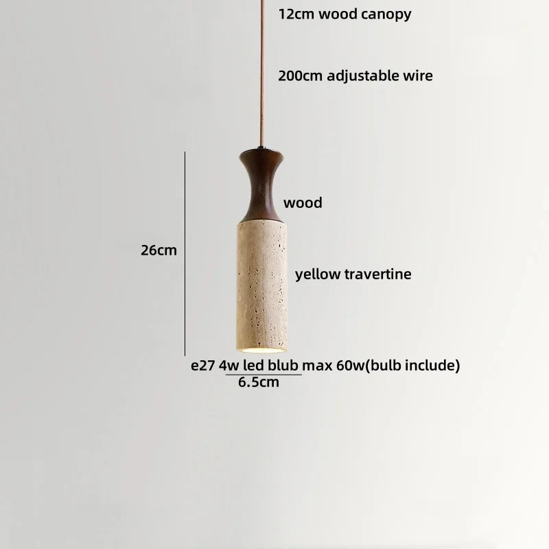 Wabi - Sabi Pendelleuchte aus Travertin und Holz