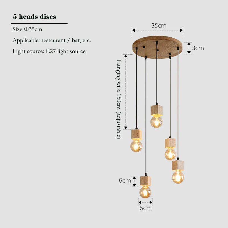 Nimbus - 5-flammige Pendelleuchte aus Holz mit verstellbaren