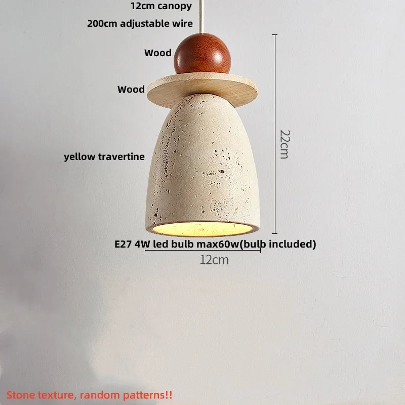 Wabi - Sabi Pendelleuchte aus Travertin und Holz