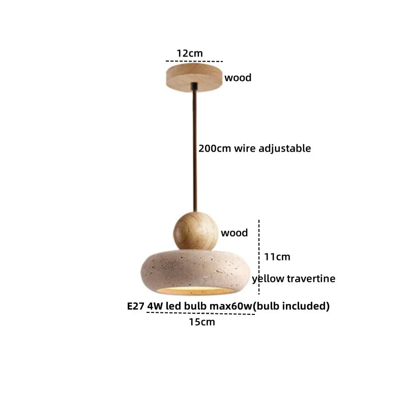 Wabi - Sabi Pendelleuchte aus Travertin und Holz