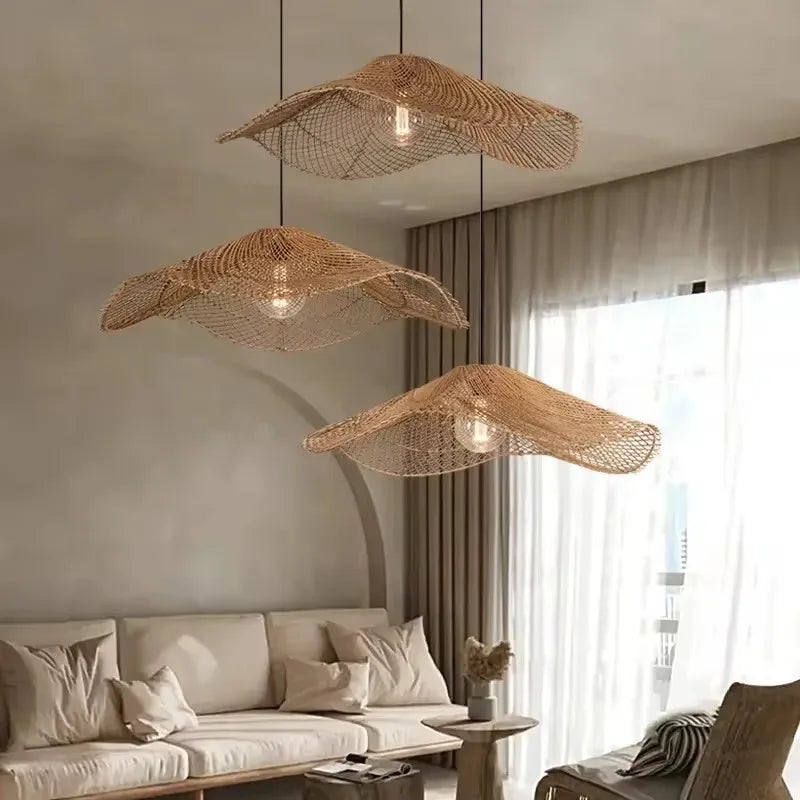 Handgewebte - Rotan-Pendelleuchte, beige