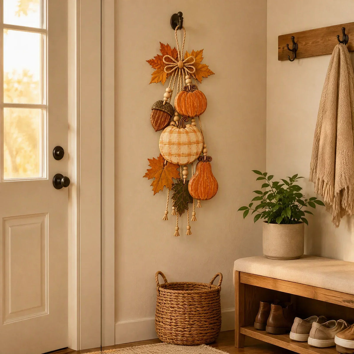Pumpkinra - Kürbis-Wanddekoration mit Stoff- und Holzelementen