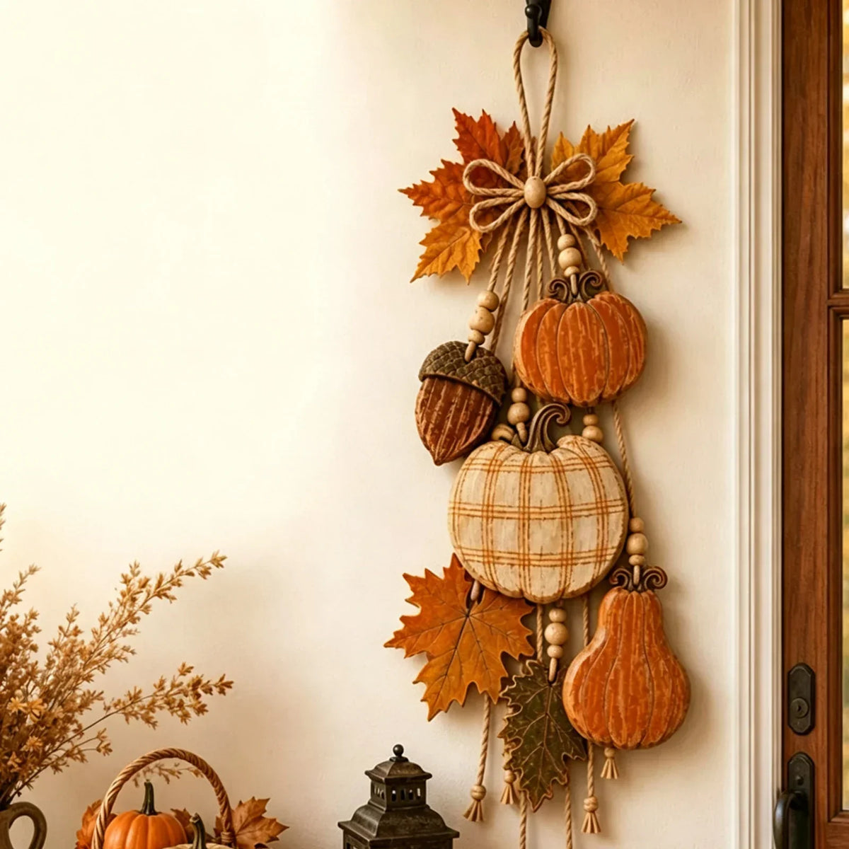 Pumpkinra - Kürbis-Wanddekoration mit Stoff- und Holzelementen