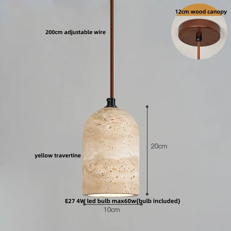 Wabi - Sabi Pendelleuchte aus Travertin und Holz