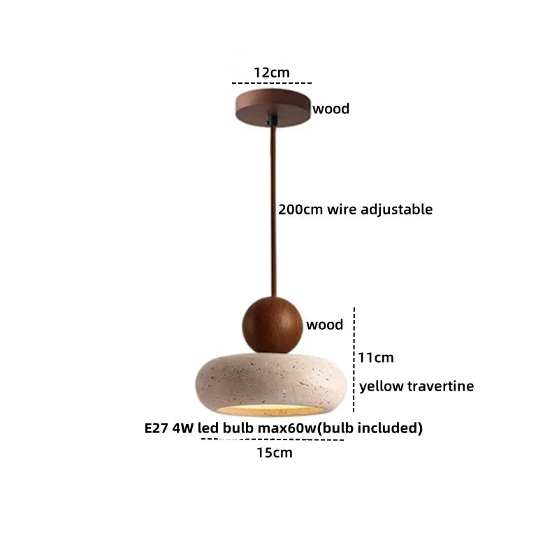 Wabi - Sabi Pendelleuchte aus Travertin und Holz