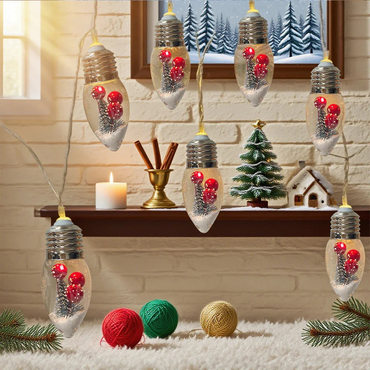 Girla - LED-Schneekugel-Lichterkette mit Weihnachtsbaum und