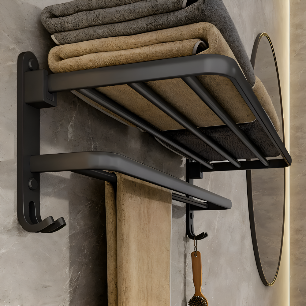 SleekBlack Handtuchhalter - Premium Aluminium Handtuchständer mit Haken