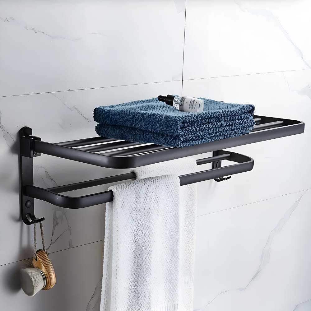 SleekBlack Handtuchhalter - Premium Aluminium Handtuchständer mit Haken