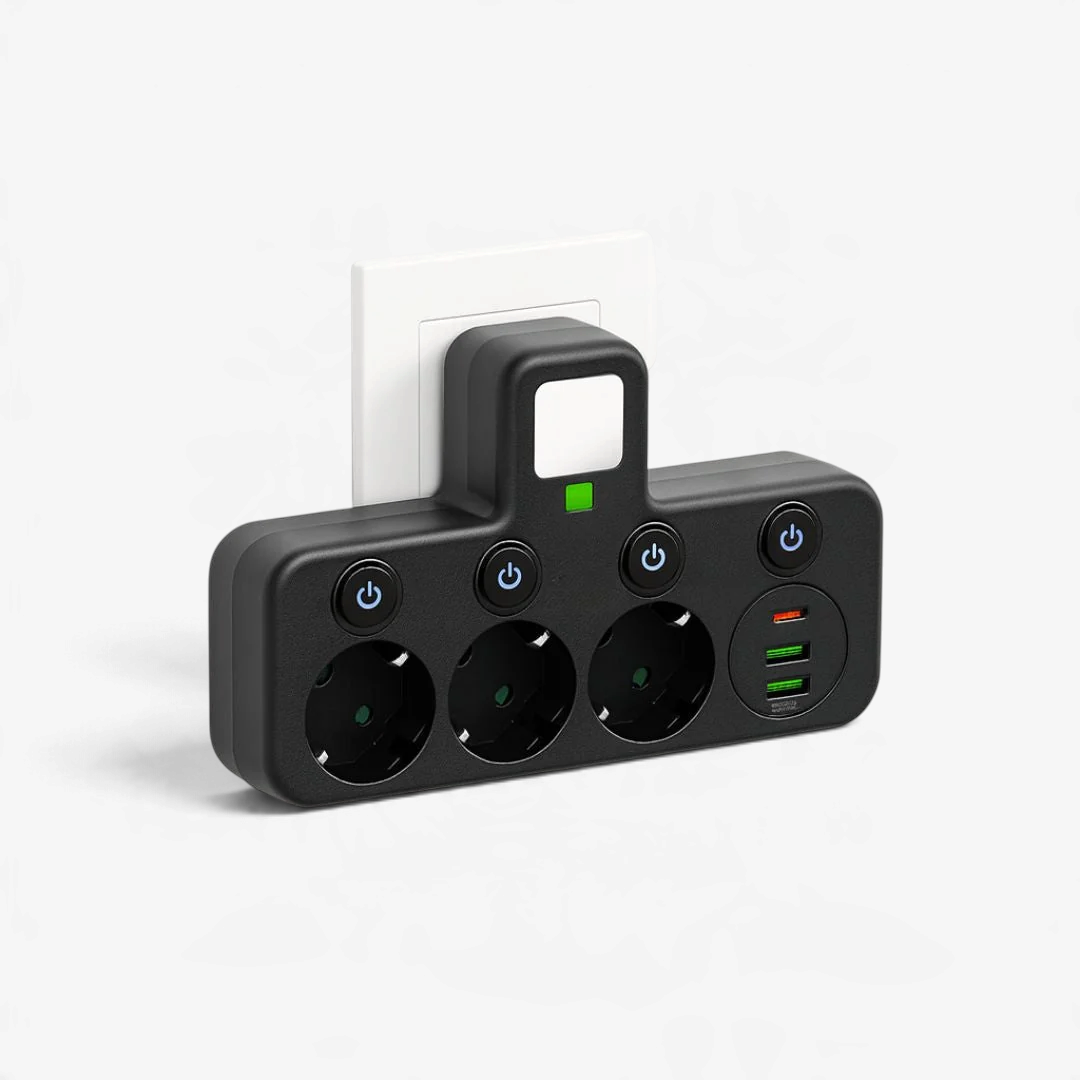 VoltBridge - Steckdosenleiste mit 3 Steckplätzen, USB- und Typ-C-Anschlüssen